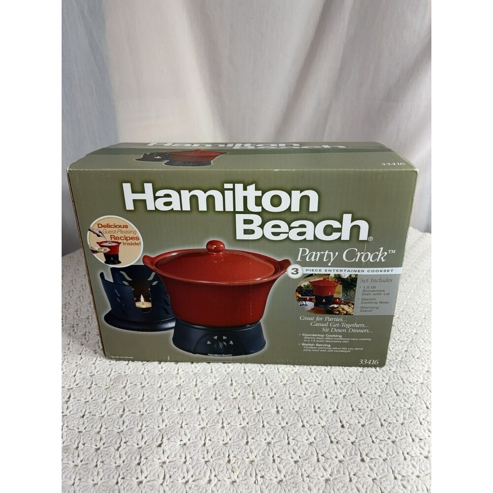 Hamilton Beach Party Crock RED  1.5 Qt 3 Piece Entertainer Cook Set - New Sealed